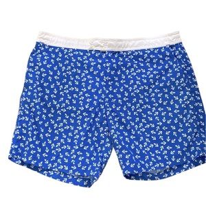 New J.Crew Factory Blue with White anchors swim trunks mens size 36